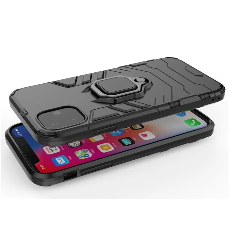 PC + TPU Combo Finger Ring Kickstand Cell Phone Cover Case pour iPhone 11 6.1 inch (2019) - Noir