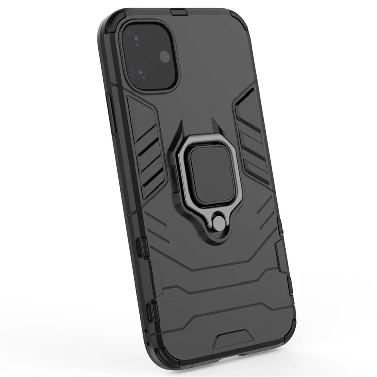 PC + TPU Combo Finger Ring Kickstand Cell Phone Cover Case pour iPhone 11 6.1 inch (2019) - Noir