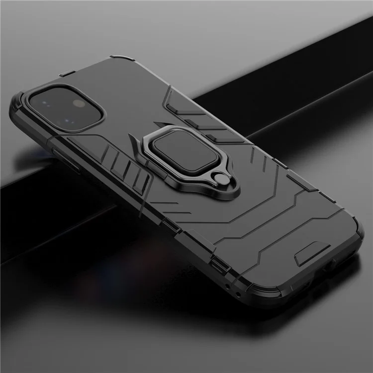 PC + TPU Combo Finger Ring Kickstand Cell Phone Cover Case pour iPhone 11 6.1 inch (2019) - Noir