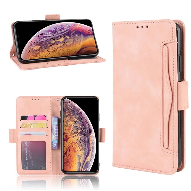 Leather Wallet Stand Phone Cover Case with Multiple Card Slots for iPhone X / XS 5.8 inch - Pink