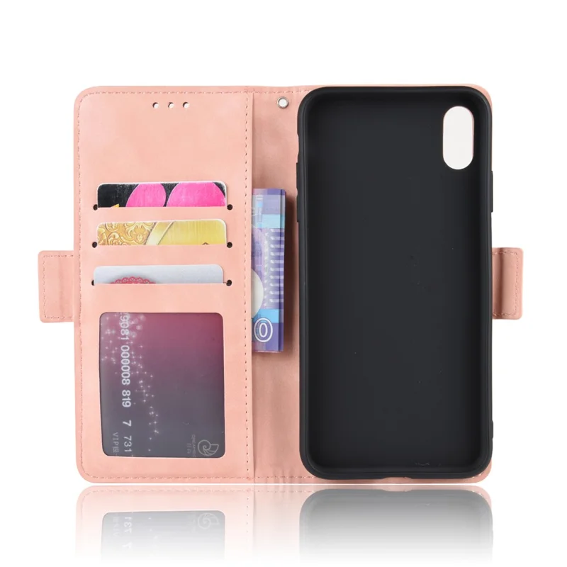 Leather Wallet Stand Phone Cover Case with Multiple Card Slots for iPhone X / XS 5.8 inch - Pink