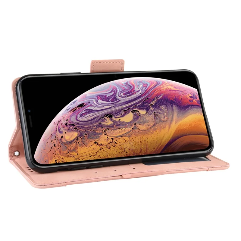 Leather Wallet Stand Phone Cover Case with Multiple Card Slots for iPhone X / XS 5.8 inch - Pink