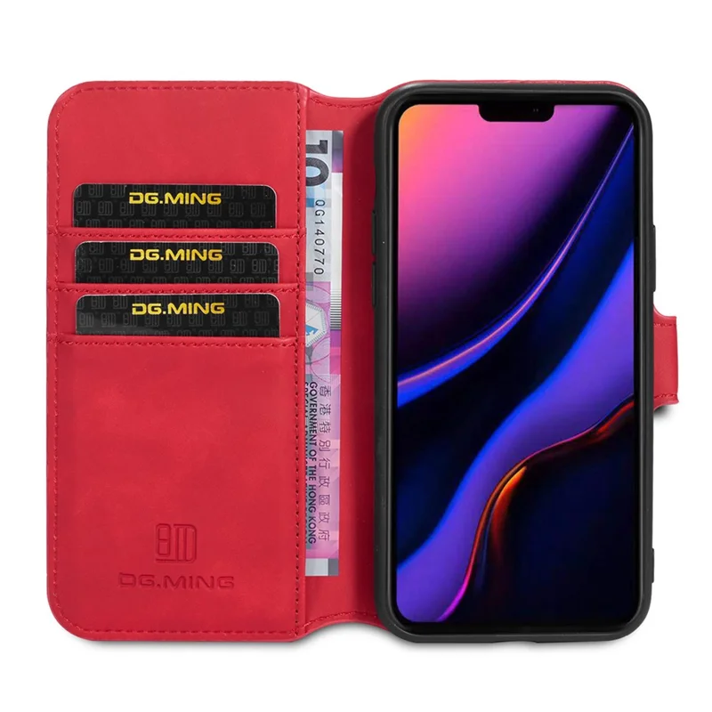 DG.MING Retro Style Wallet Leather Stand Case for iPhone 11 Pro Max 6.5-inch (2019) - Red