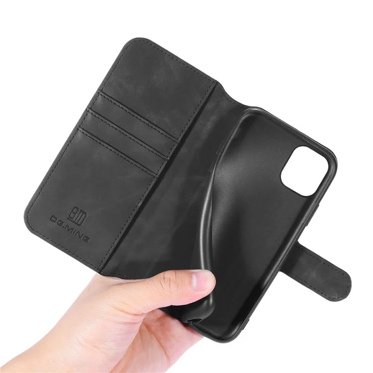 Dg. Ming Retro Style Wallet Leder Stand Hülle Für Iphone 11 6,1 Zoll (2019) - Schwarz