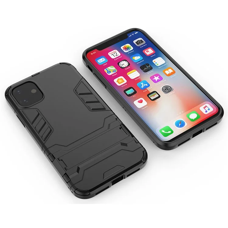 plastic + tpu hybrid case avec kickstand pour iphone 11 6,1 pouces (2019) - le noir