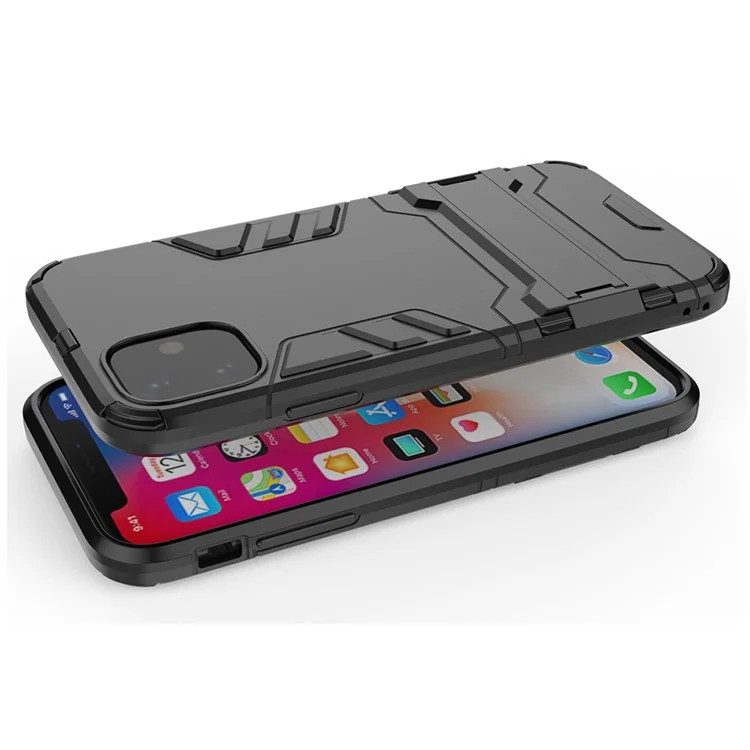 plastic + tpu hybrid case avec kickstand pour iphone 11 6,1 pouces (2019) - le noir