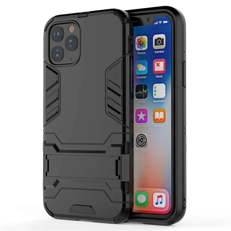 plastic + tpu hybrid case avec kickstand pour iphone 11 pro 5,8 pouces (2019) - le noir