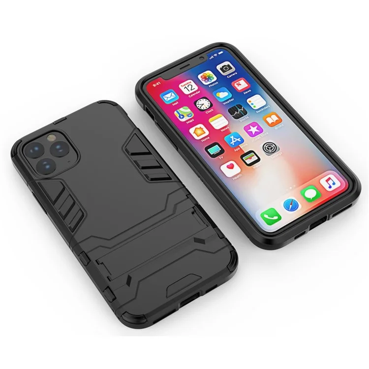 plastic + tpu hybrid case avec kickstand pour iphone 11 pro 5,8 pouces (2019) - le noir