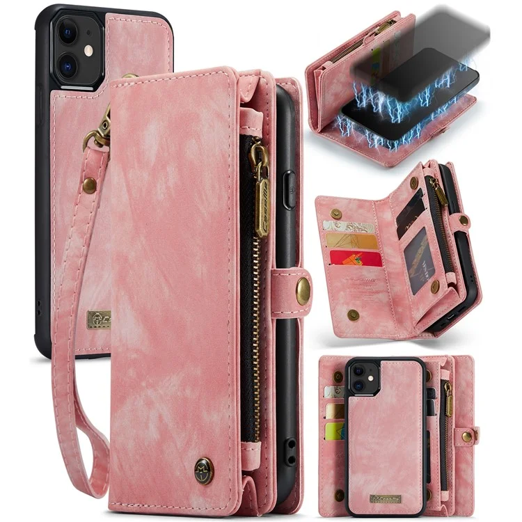 CASEME 008 Серия Чехол для iPhone 11 6.1 дюйма Магнитный Съемный 2-в-1 Кожаный Чехол со Стойкой - Розовый 