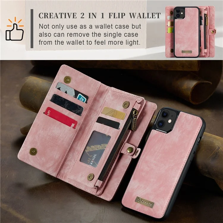 CASEME 008 Серия Чехол для iPhone 11 6.1 дюйма Магнитный Съемный 2-в-1 Кожаный Чехол со Стойкой - Розовый 