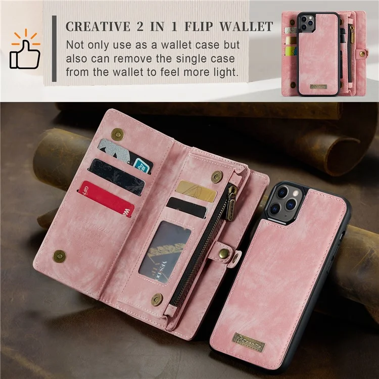 Caseme 008 Serie Split Leather 2-in-1 Stand Desmontable Magnetic Wallet Case Para Iphone 11 Pro 5.8 Pulgadas (2019) - Rosado