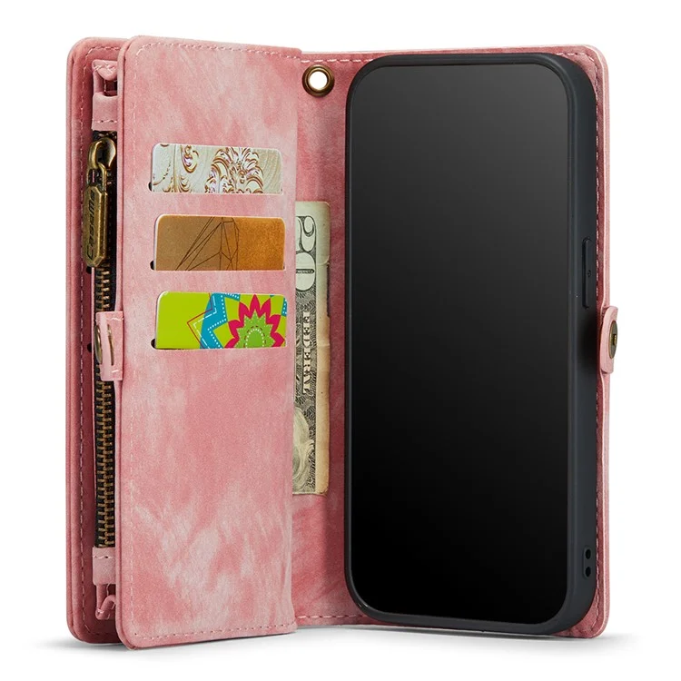 Caseme 008 Serie Split Leather 2-in-1 Stand Desmontable Magnetic Wallet Case Para Iphone 11 Pro 5.8 Pulgadas (2019) - Rosado