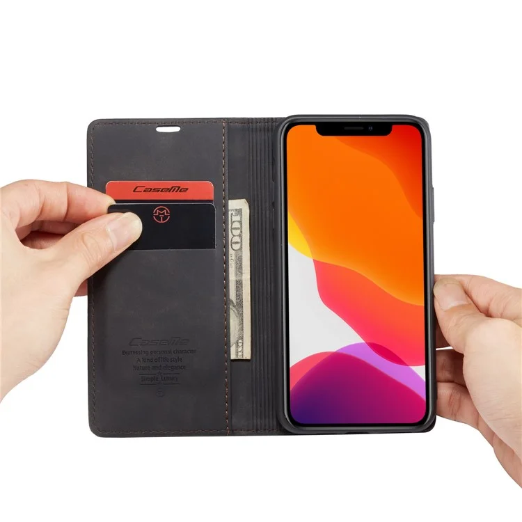 CASEME 013 Series Auto-absorbed Leather Wallet Case for iPhone 11 Pro 5.8-inch (2019) - Black