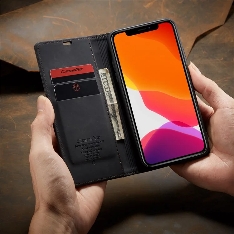 CASEME 013 Series Auto-absorbed Leather Wallet Case for iPhone 11 Pro 5.8-inch (2019) - Black