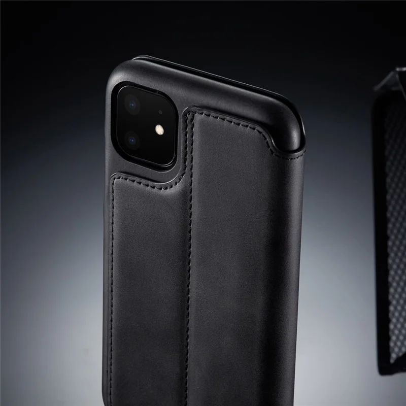 LC.IMEEKE for iPhone 11 6.1 inch (2019) Retro Style Leather Card Holder Phone Casing - Black