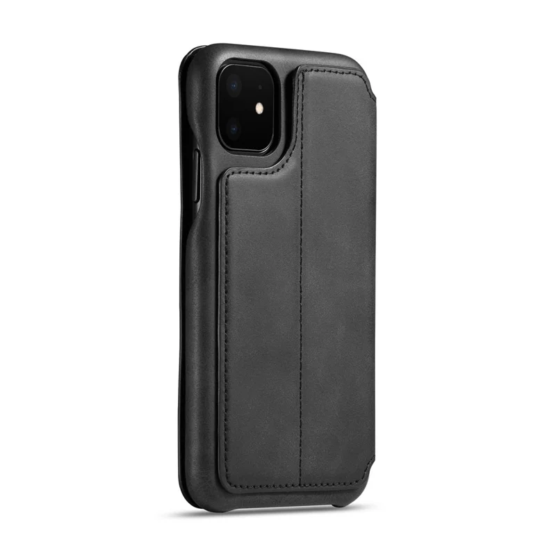 LC.IMEEKE for iPhone 11 6.1 inch (2019) Retro Style Leather Card Holder Phone Casing - Black