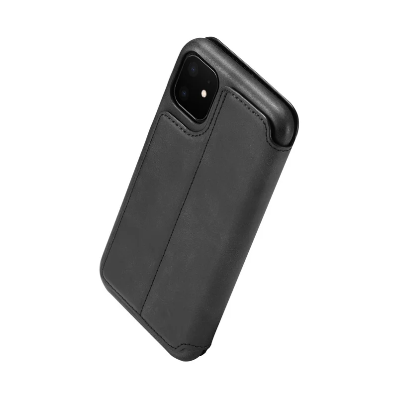 LC.IMEEKE for iPhone 11 6.1 inch (2019) Retro Style Leather Card Holder Phone Casing - Black