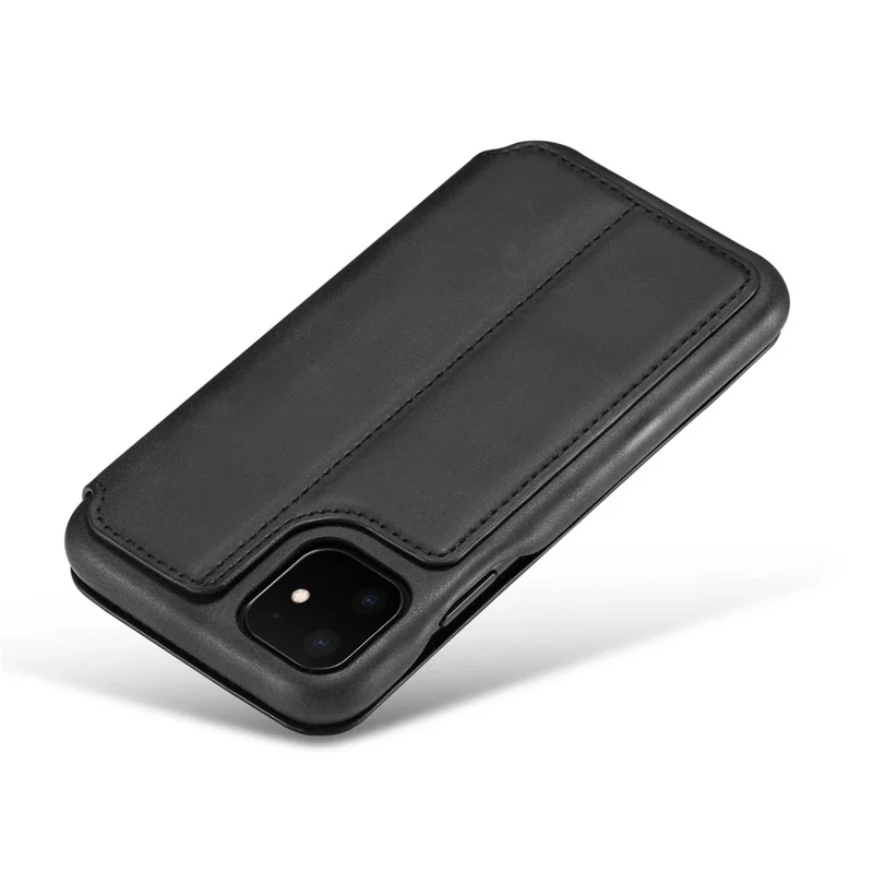 LC.IMEEKE for iPhone 11 6.1 inch (2019) Retro Style Leather Card Holder Phone Casing - Black