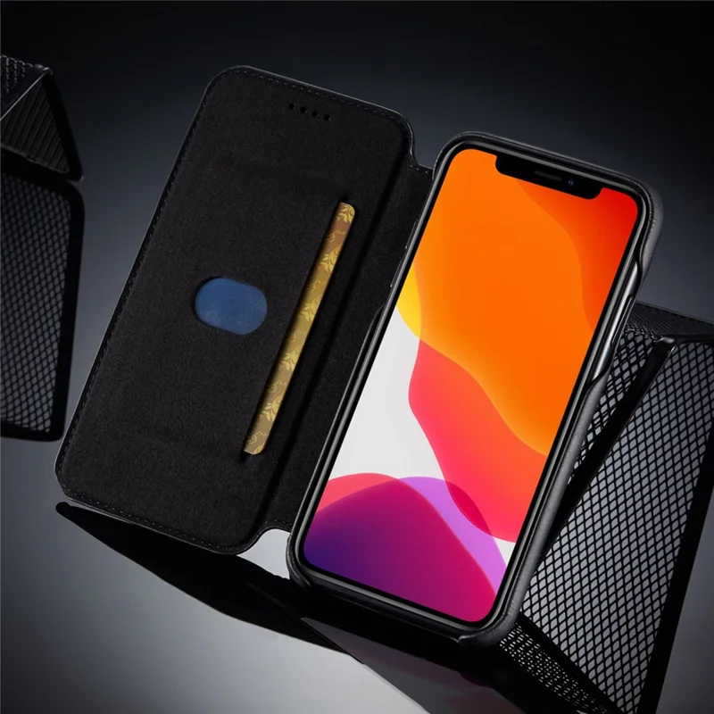 LC.IMEEKE for iPhone 11 6.1 inch (2019) Retro Style Leather Card Holder Phone Casing - Black
