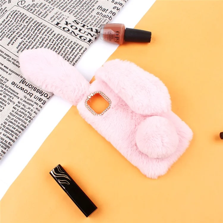 Adorable Long Ears Rabbit Shape Fur Coated Soft TPU Phone Case for iPhone 11 Pro Max 6.5 inch (2019) - Pink