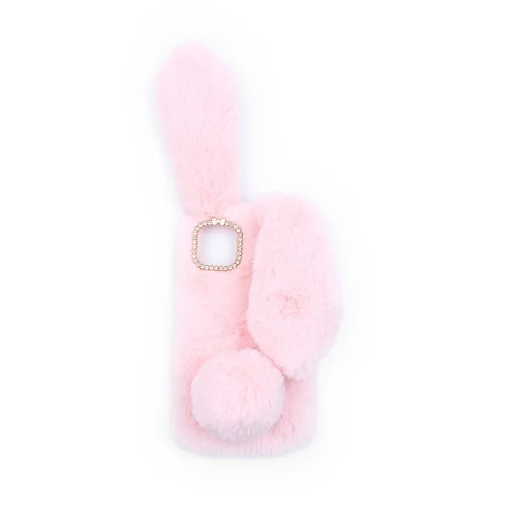 Adorable Long Ears Rabbit Shape Fur Coated Soft TPU Phone Case for iPhone 11 Pro Max 6.5 inch (2019) - Pink