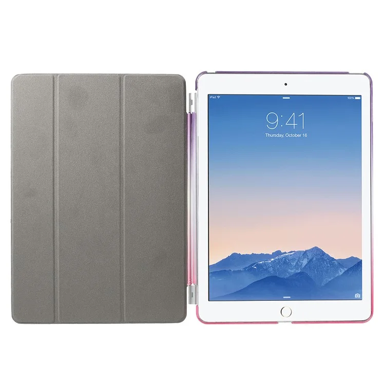 For iPad Air 2 Rainbow Color Smart Leather Cover + PC Companion Case - Purple / Rose