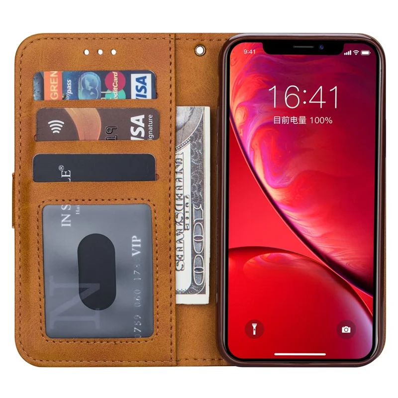 Zipper Pocket Leather Wallet Case for iPhone 11 6.1 inch (2019) - Brown
