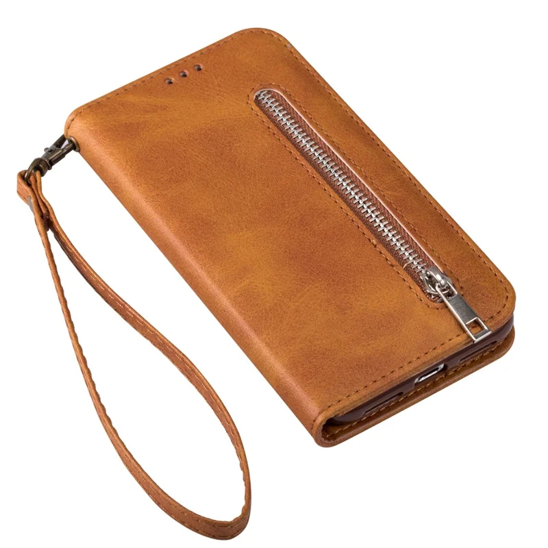 Zipper Pocket Leather Wallet Case for iPhone 11 6.1 inch (2019) - Brown