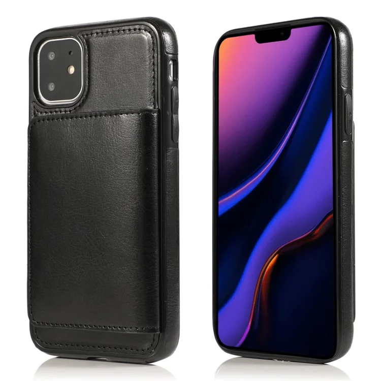 PU Leather + TPU с Несколькими Карточками Стоят Оболочка Телефона Для Iphone 11 6,1 Дюйма (2019) - Черный