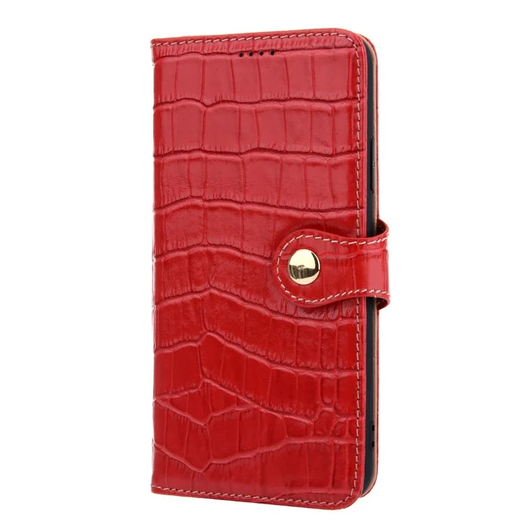 Crocodile Texture Willet Stand Case de Cuero Genuino Para Iphone 11 6.1 Pulgadas - Rojo