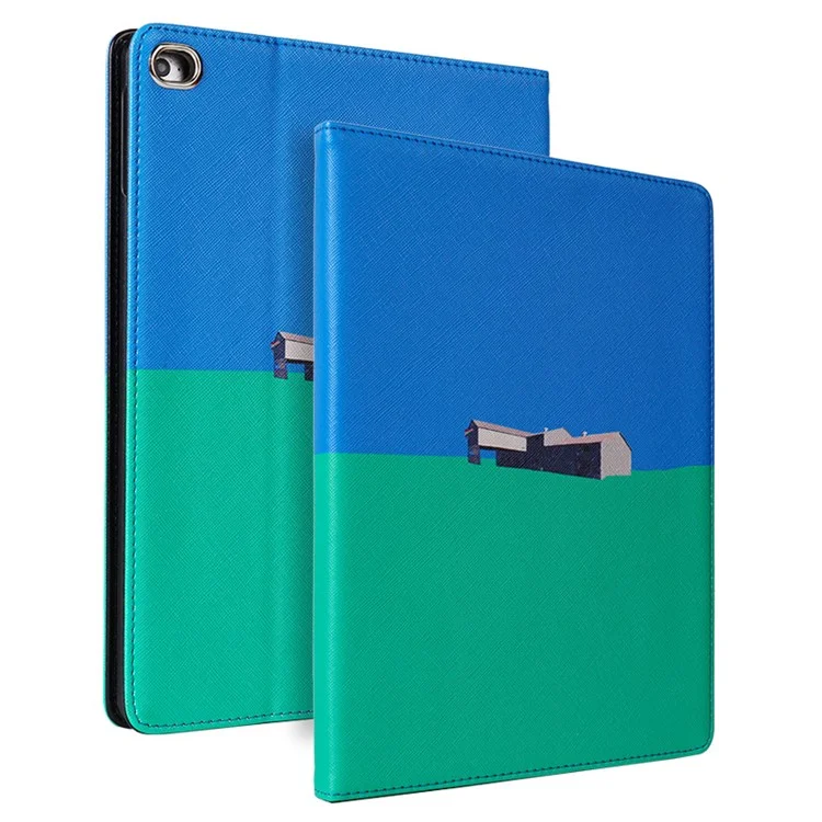 New Two-tone Pattern Printing Leather Tablet Case for iPad 9.7-inch (2018)/(2017) - Green/Blue