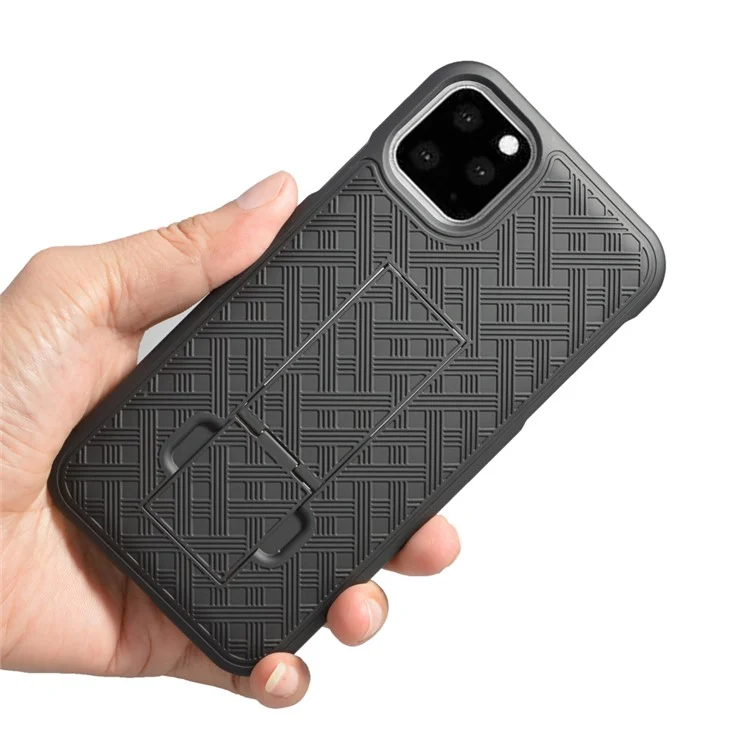 Braided Pattern PC Belt Clip Kickstand Phone Casing for iPhone 11 6.1 inch (2019)