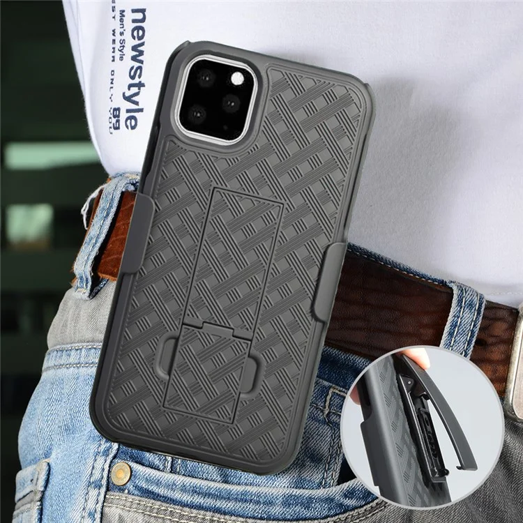 Braided Pattern PC Belt Clip Kickstand Phone Casing for iPhone 11 6.1 inch (2019)