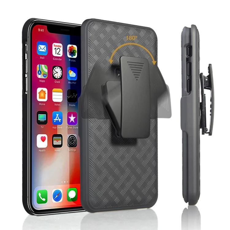 Braided Pattern Belt Clip Kickstand PC Phone Shell for iPhone 11 Pro 5.8 inch (2019)