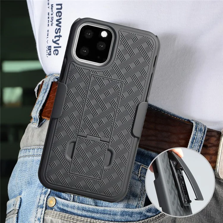 Braided Pattern Belt Clip Kickstand PC Phone Shell for iPhone 11 Pro 5.8 inch (2019)