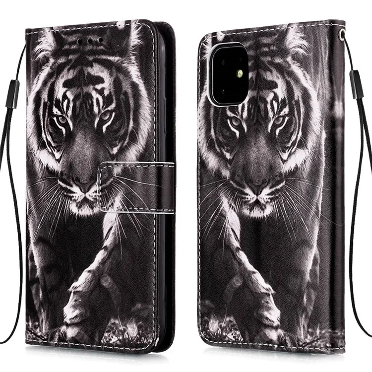 Modèle Impression PU le Cuir Flip Stand Boîte Pour Iphone 11 6,1 Pouces (2019) - Tigre