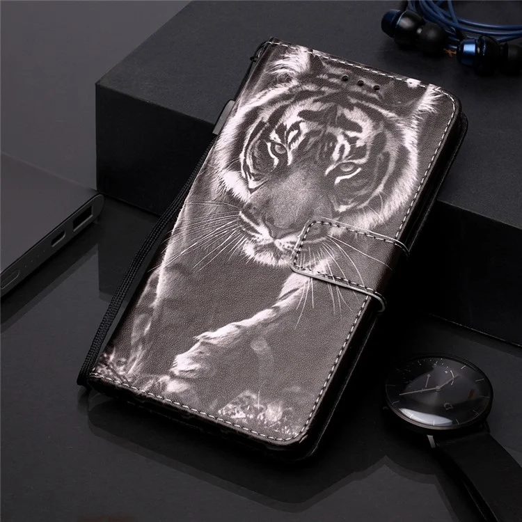 Modèle Impression PU le Cuir Flip Stand Boîte Pour Iphone 11 6,1 Pouces (2019) - Tigre