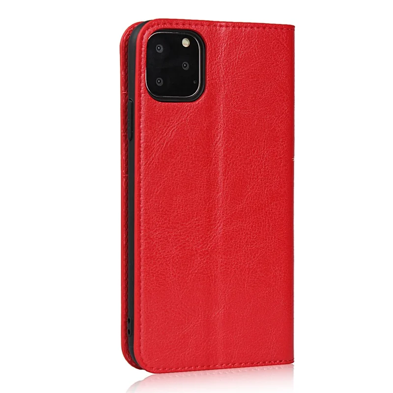 Crazy Horse Genuine Leather Case with Wallet Stand for iPhone 11 Pro Max 6.5 inch - Red