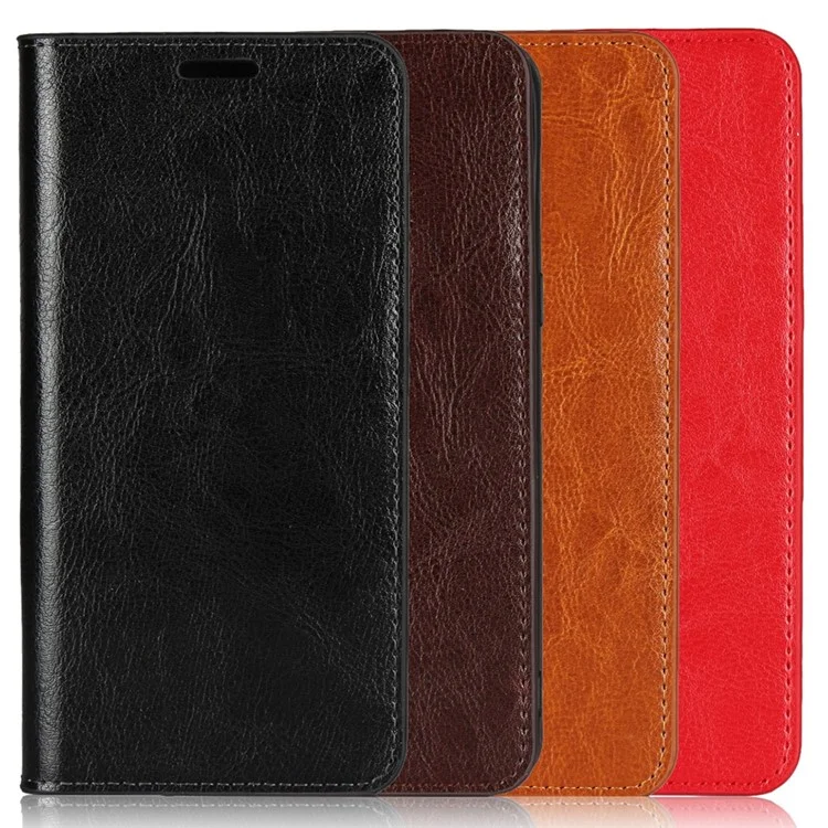 Pour iPhone 11 6.1 pouces Crazy Horse Skin Genuine Leather Case Shockproof TPU Stand Wallet Flip Folio Cover - Café