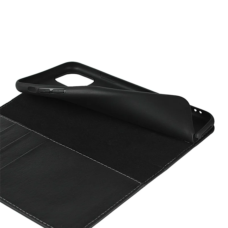For iPhone 11 Pro 5.8 inch Crazy Horse Skin Genuine Leather Phone Case Wallet Stand Cover - Black
