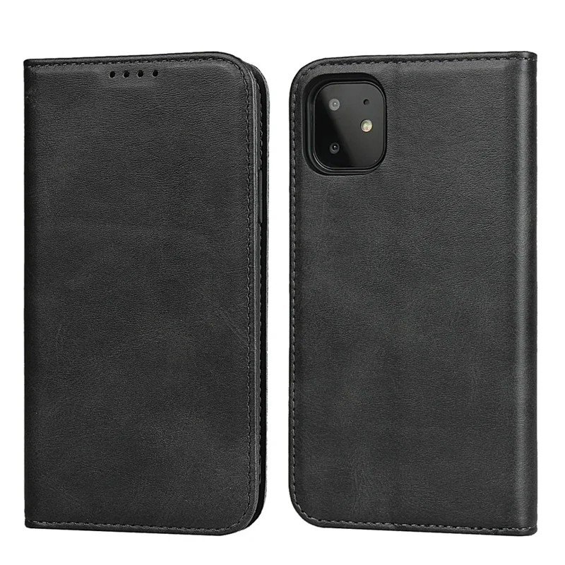 Auto-absorbed Leather Stand Phone Cover Wallet Case for iPhone 11 6.1-inch - Black