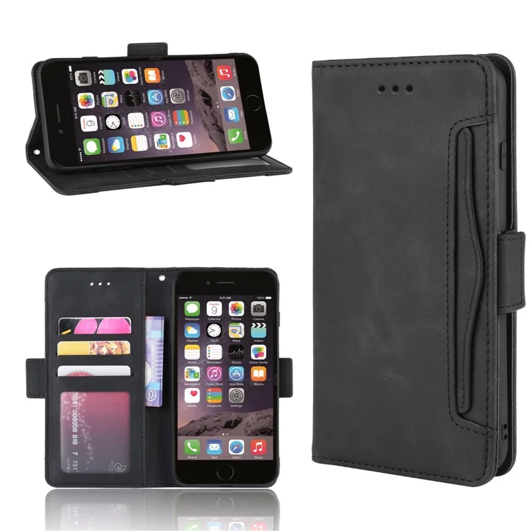 Étui en cuir à rabat avec porte-cartes multiple pour iPhone 8 Plus/7 Plus 5,5 pouces - Noir