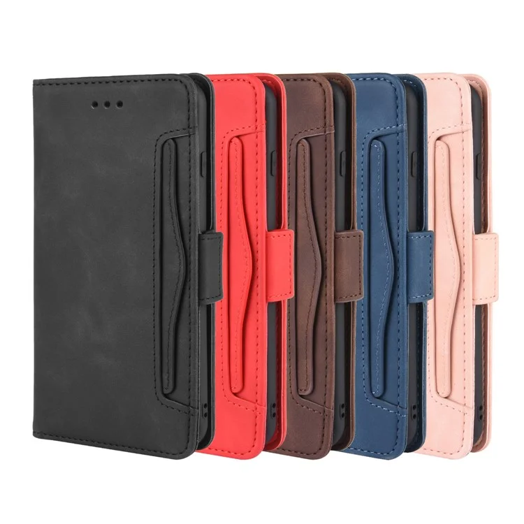 Étui en cuir à rabat avec porte-cartes multiple pour iPhone 8 Plus/7 Plus 5,5 pouces - Noir