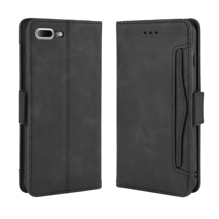 Étui en cuir à rabat avec porte-cartes multiple pour iPhone 8 Plus/7 Plus 5,5 pouces - Noir
