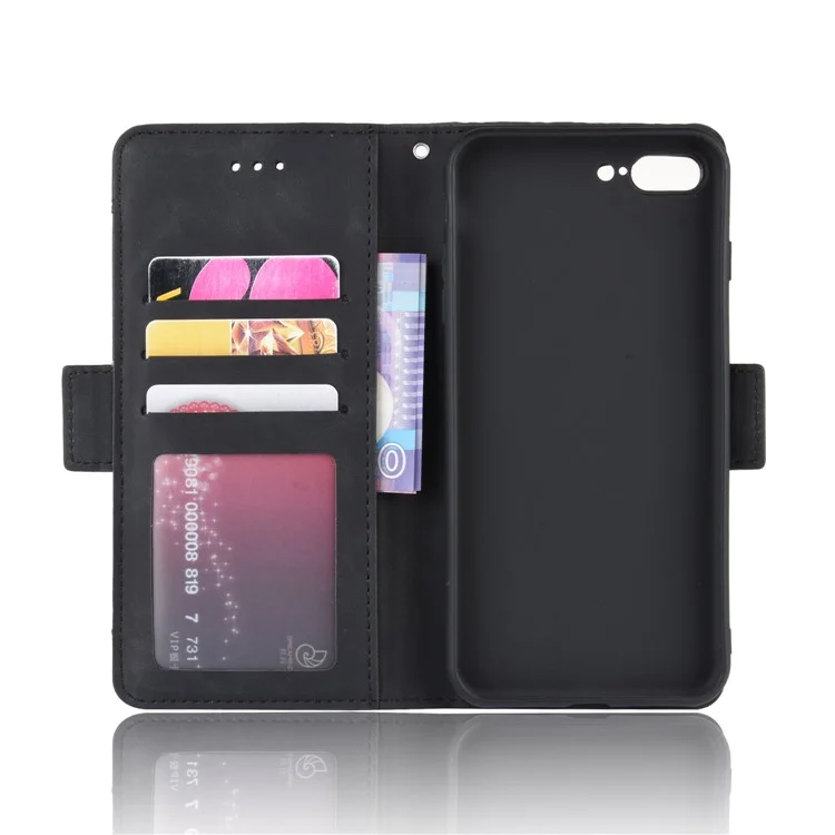 Étui en cuir à rabat avec porte-cartes multiple pour iPhone 8 Plus/7 Plus 5,5 pouces - Noir