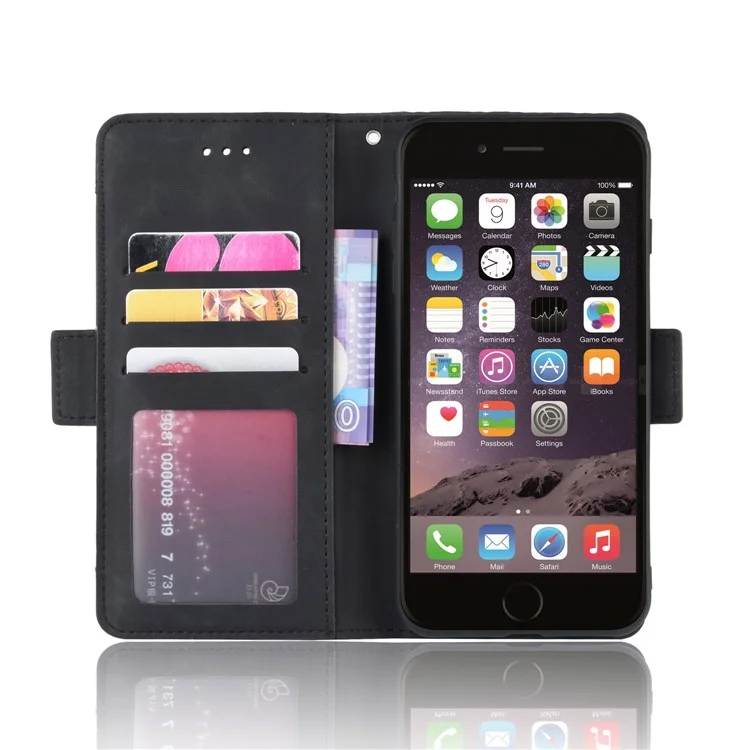 Étui en cuir à rabat avec porte-cartes multiple pour iPhone 8 Plus/7 Plus 5,5 pouces - Noir