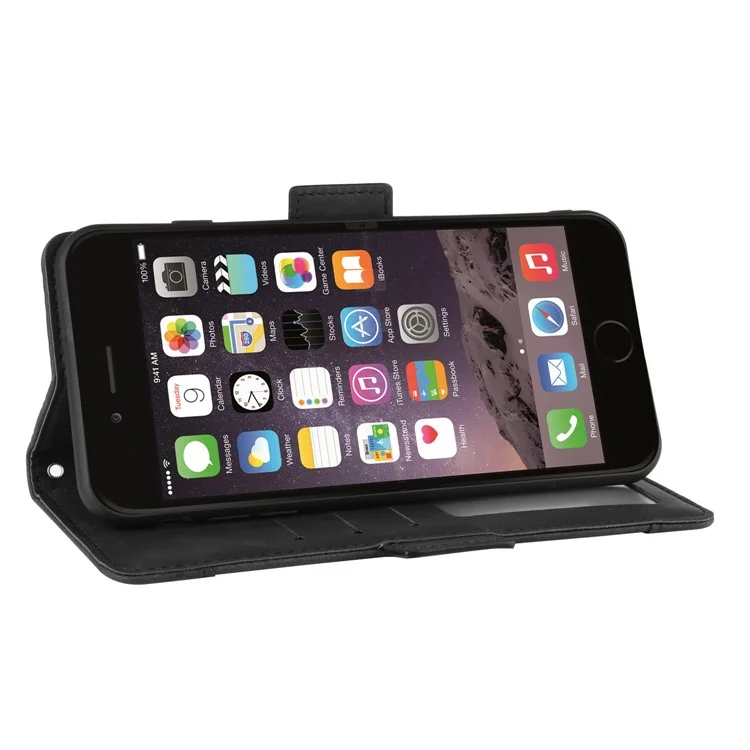 Étui en cuir à rabat avec porte-cartes multiple pour iPhone 8 Plus/7 Plus 5,5 pouces - Noir