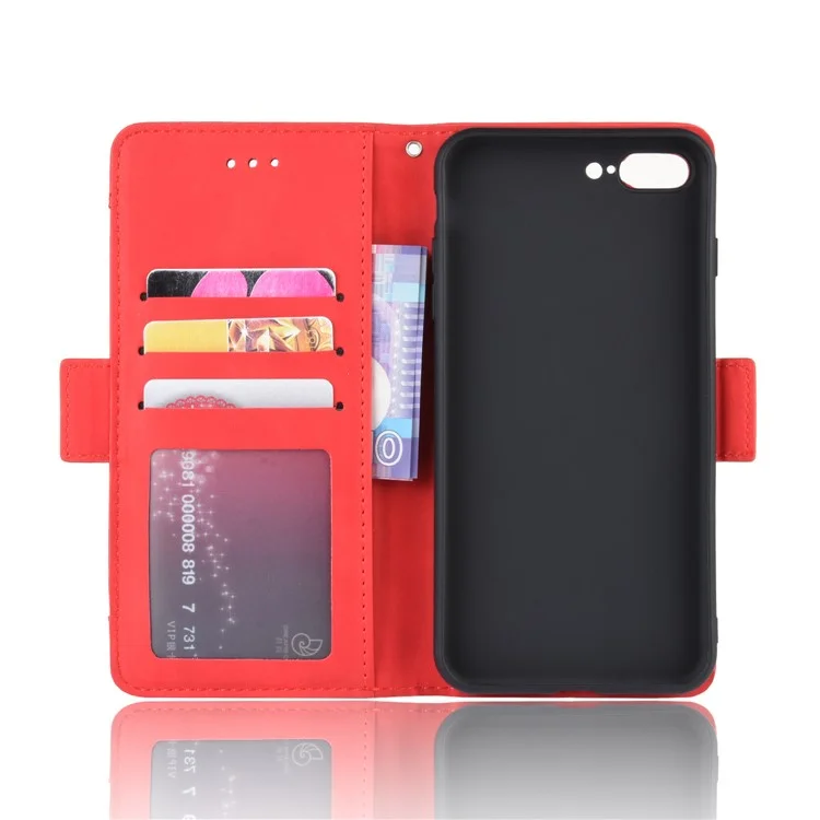 Custodia in Pelle di Ribalta Del Portafoglio Con Slot a Più Carte Per Iphone 8 Plus/7 Plus 5,5 Pollici - Rosso