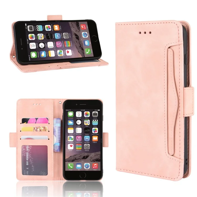 Carteira Suporte Flip Capa de Couro com Múltiplos Slots para Cartões para iPhone 8 Plus/7 Plus 5.5 polegadas - Rosa