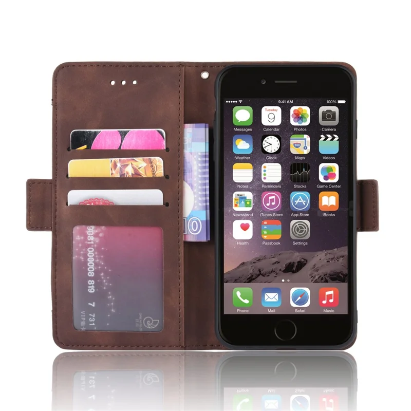 Wallet Stand Flip Leather Case with Multiple Card Slots for iPhone 8 Plus/7 Plus 5.5 inch - Brown